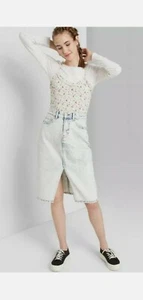 Damen-Jeansrock vorne geschlitzt Wild Fable Acid Wash knielang Größe 10 neu  - Bild 1 von 4