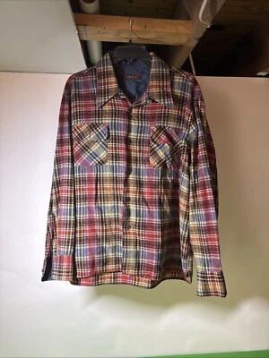 VINTAGE Arrow Cluett  Shirt Wool  Mens Medium Shadow Plaid Loop Collar - Image 1 of 4