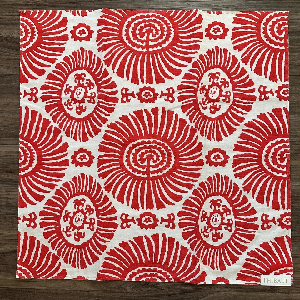 THIBAUT Sample Fabric Solis Tropics Cotton Linen 26" Color CORAL - Image 1 of 4