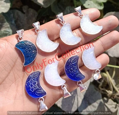 Lote de colgantes al por mayor enchapados en plata de ley 925 piedras preciosas de vidrio tallado luna Foto 1 de 4