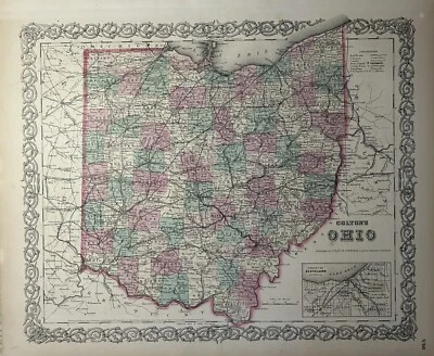 Mapa antiguo original coloreado a mano de Colton's Ohio 1870 17" x 14" Foto 1 de 3