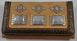 NWT Tan Brown Crystal Rhinestones Studs Bling Wallet Clutch About 7 1/4" B6 - Picture 1 of 12