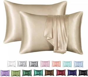 Set Of 2 Satin Pillowcases Size Queen Gold Color - Picture 1 of 1