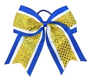 NEW "CONFETTI Royal Blue Yellow" Cheer Bow Tail 3" Ribbon Hair Bows Cheerleading - Picture 1 of 1