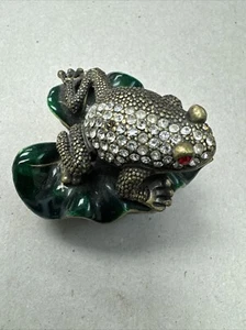 9931024 Schmuck-Pillen-Dose Metal Rhinestones Enameled Frog Sheet 2x2 3/8in - Picture 1 of 4