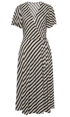 Vestido midi a rayas negro blanco Venus X Lascana para mujer M imitación envoltura corbata náutica Foto 1 de 4