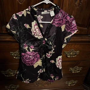 Blusa Worthington Flores Satén Mujer 6 Manga Corta Ajustada Suave como Seda - Imagen 1 de 4