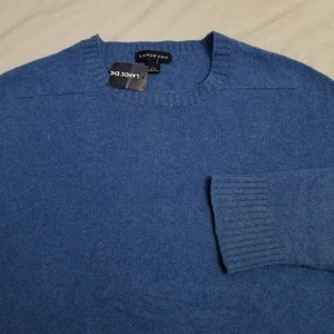 Vintage Lands End Sweater Mens Large Blue Wool Cashmere Crewneck Pullover 90s - Picture 1 of 8