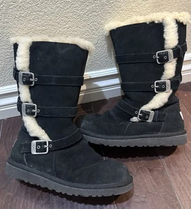 UGG Australia WINTERSTIEFEL SCHWARZ mit Schafen gefüttert Reißverschluss drei Schnallen Größe 5 - Bild 1 von 9