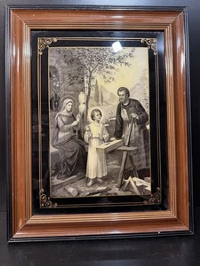 Bild der heiligen Familie - Jesus, Maria und Josef als Zimmermann - Vintage - Bild 1 von 1