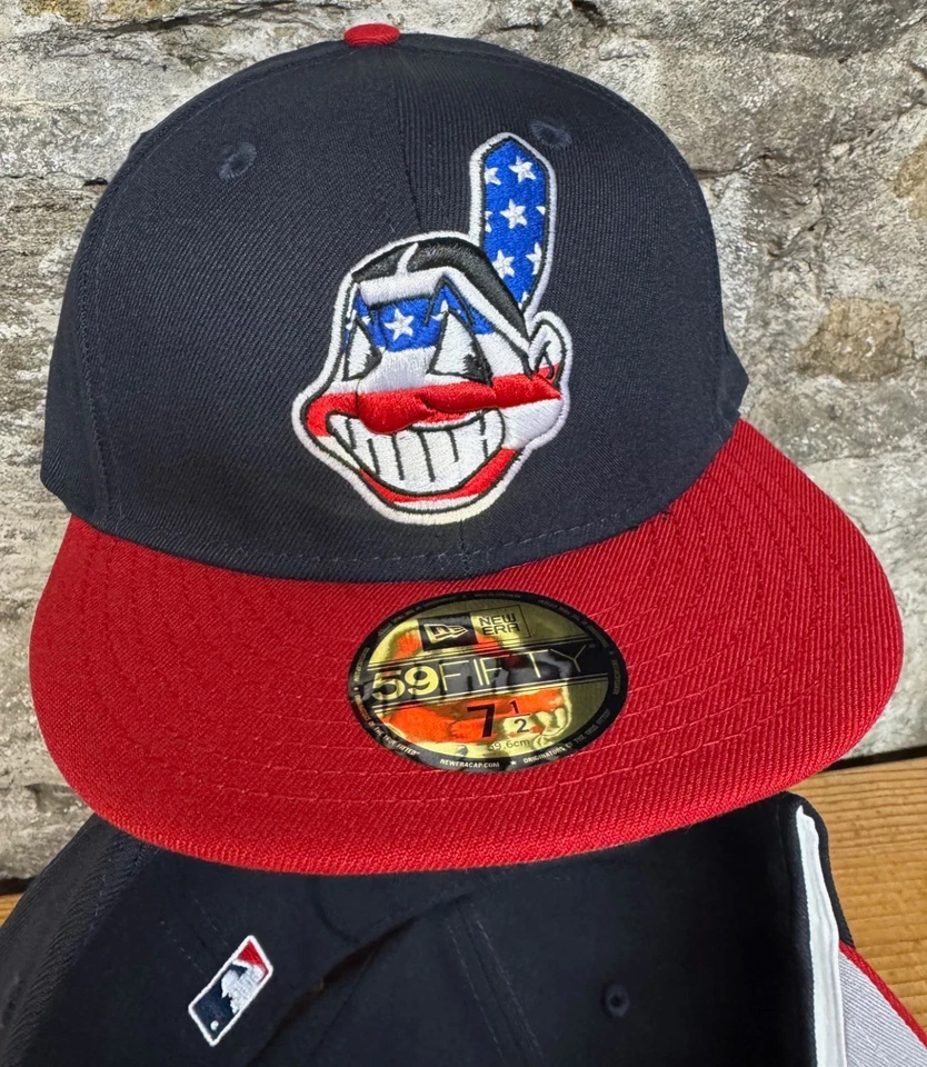 Cleveland Indians Wahoo New Era Fitted Club 59Fifty USA FLAG 2tone Exclusive - Image 1 of 4