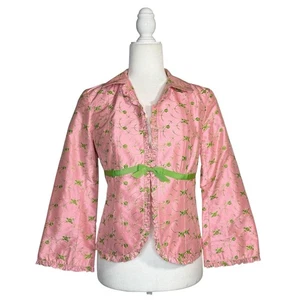 Chaqueta Blazer Vintage Nanette Lepore Talla 4 Rosa Verde Seda Bordada Recortada - Imagen 1 de 13