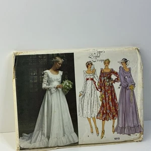 Bridal Dress Wedding Gown Size 8 Hi Waist Train Ruffle UNCUT Pattern 1815 Vtg - Picture 1 of 2