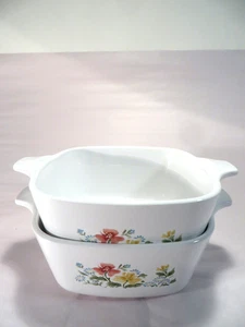 (2) Corning Ware P-43-B Pastell Blumenbouquet Kasserolle Backform Klein 5x5" - Bild 1 von 8
