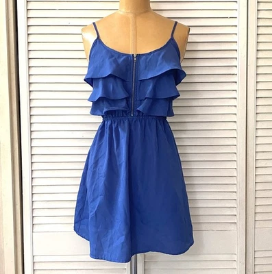 Wet печати платье женщин XS синий спагетти ремень оборки повседневный милый Summer вечеринки - Изображение 1 из 4