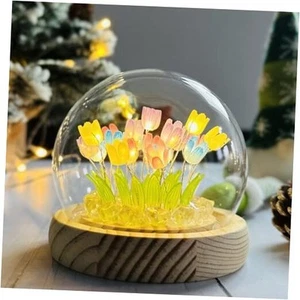 (20 Flower) Assembled Tulip Lamp Night Light with Glass Dome, Cool Multicolor - Picture 1 of 6