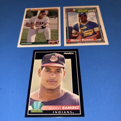 Lote de tarjetas de novato Manny Ramírez 1992 UD # 63, 1992 Topps # 156, 1992 Pinnacle 295 Foto 1 de 4