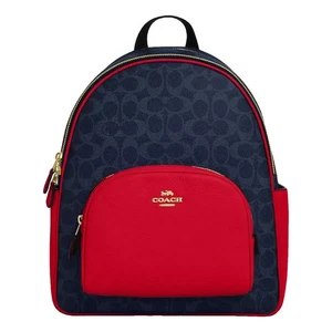 Mochila Coach Court Denim/Rojo Negrito Firma Lona Recubierta y Cuero (CZ176) - Imagen 1 de 7