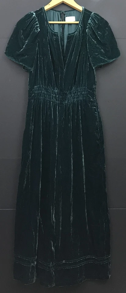 NUEVO Mono Anthropologie Somerset Manga Corta Verde Terciopelo Pierna Ancha Talla S Foto 1 de 4