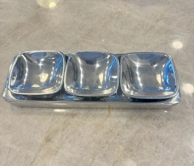 POTTERY BARN Barona Silver 4 Piece Aluminum Silver Condiment Tray Set Platter - Image 1 of 2