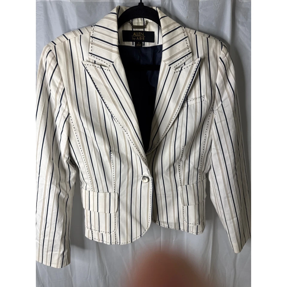 Chaqueta Blazer ALLEN by ABS Rayas Mujer Talla 12 Botones Bolsillos Frontales Foto 1 de 4
