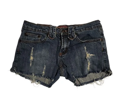 Pantalones Cortos Hot Kiss Corte Azul Envejecido Denim Bolsillos Bordados Talla 3 Foto 1 de 4