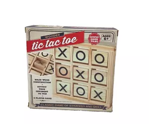Solid Wood Tic Tac Toe Game Rotating Tiles 2 Player Game Travel Size Ages 6+ - Picture 1 of 7
