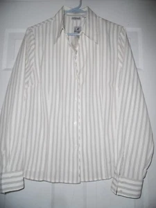 LIZ BAKER Sz 14 Ivory Cream Striped  Button Down Blouse Shirt   - Picture 1 of 3