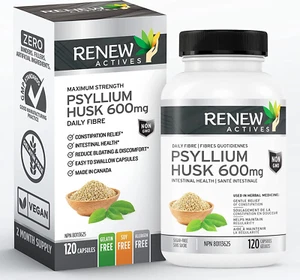 Renew Actives Psyllium Husk Capsules, 600 Mg, 120 Capsules, Soluble Fiber Sup... - Picture 1 of 12