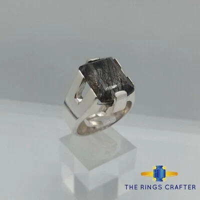 Anillo de cuarzo rutilo de plata de ley 925 natural Mohe Najaf para hombre talla 10 Foto 1 de 4