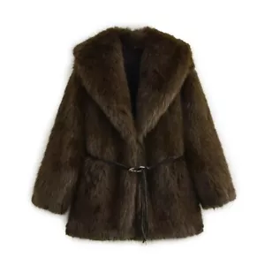 Cappotto corto giacca soprabito donna 2025 moda pelliccia sintetica collo scialle cintura - Foto 1 di 6
