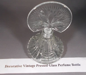 Vintage Clear Pressed Glass Decorative Perfume Bottle 5" Tall. - Picture 1 of 8
