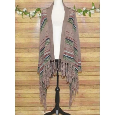 NWT Umgee Open Front Boho Fringe Cardigan Sweater Size M Fringe Long Sleeve Neut - Image 1 of 4