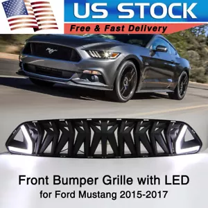 Front Bumper Grille Armor Style Grill For Ford Mustang 2015 2016 2017 With LED - Picture 1 of 12
