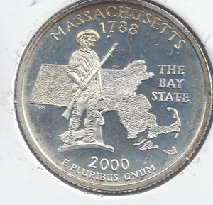 2000 S Silver MASSACHUSETTS Proof Quarter - 90% Silver - Picture 1 of 2