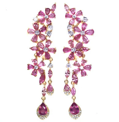 Heated Pink Sapphire, Ruby & Cubic Zirconia Earrings Silver 925 Sterling - Image 1 of 4
