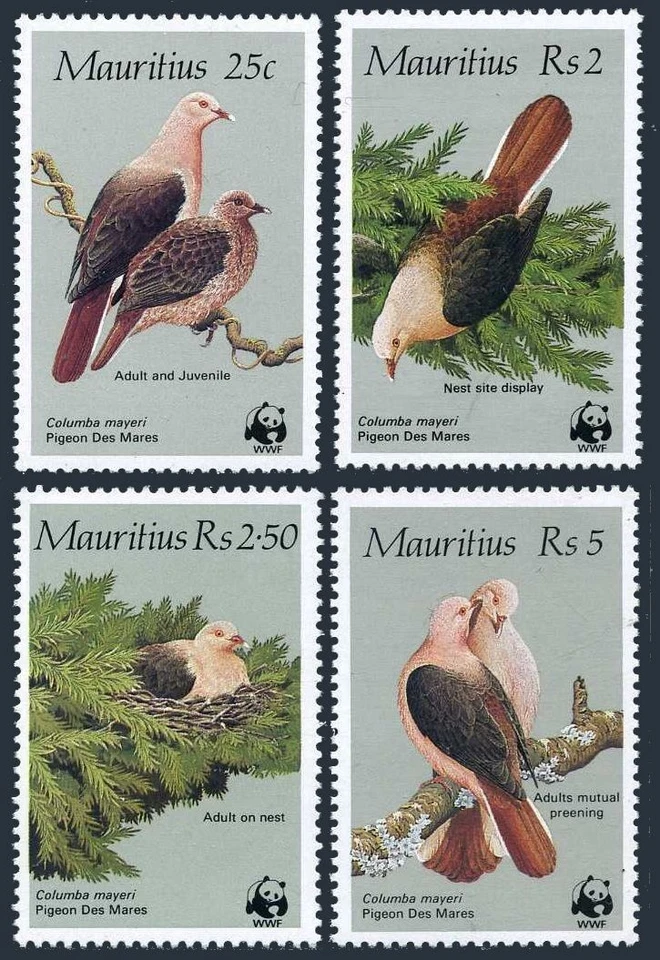 Mauricio 613-616, con bisagras. Michel 609-612. WWF 1985. Pájaros: Paloma rosa. Foto 1 de 1