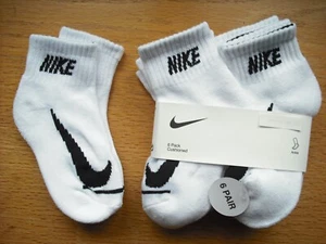 Toddler Boys/Girls NWT NIKE Socks Ankle 6prs White "NIKE" Cushioned Sz:4T-5T - Picture 1 of 2