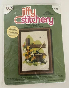 Jiffy Stitchery Embroidery Kit Sunset Designs #269 Tree Stump 1977 Vintage - Picture 1 of 4