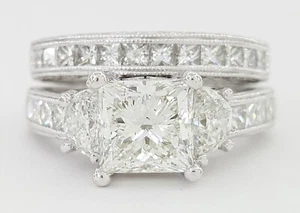 Coast Princess Cut Diamond Halfmoon Plat 2.83 ct Engagement Ring Set Retail $23K - Picture 1 of 10