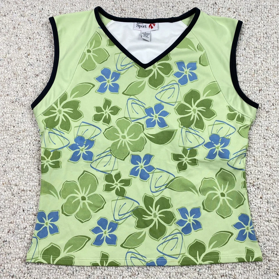 Style & Co Womens Top sz L Green Floral Sleeveless Stretch Built in Bra Active - Imagem 1 de 4