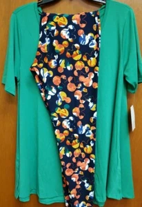 NWT LULAROE PERFECT T KELLY GREEN, TC DISNEY LEGGINGS FLORAL MICKEY MINNIE HEADS - Picture 1 of 6