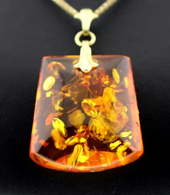 großer Anhänger Baltischer Bernstein Edelstein handgemacht Imitat 333 Gold - Bild 1 von 3