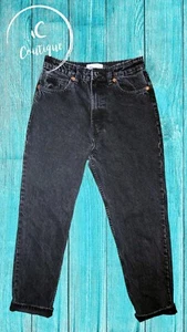 ZARA High Rise Black 100% Cotton Tapered Denim  Jeans, Charcoal Wash Sz 6  - Picture 1 of 6