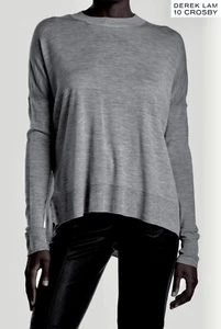 MAGLIONE DEREK LAM 1O CROSBY NUOVO CON ETICHETTE $295 MULHOLLAND LANA/SETA/CASHMERE GRIGIO. TAGLIA S - Foto 1 di 11