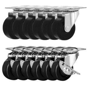 Paquete de 12 Ruedas Giratorias de 2" con Ruedas de Freno Base de Goma Dura (Combo de 2"-12 piezas) - Imagen 1 de 11
