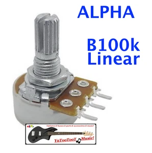 ALPHA B100K -Mini POTENTIOMETRE SPLIT SHAFT - Linear - pour guitare - Imagen 1 de 3