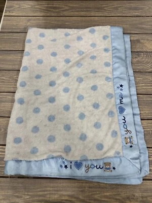 Manta bebé recién nacido lunares azules y diseño de oso de peluche bordado Foto 1 de 4