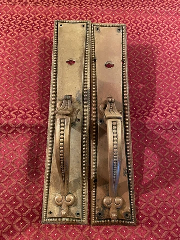 Pair Large Beaded Brass Thumb Latch Door Plates, RHC. Co. Patent 1894, Free S/H Cover