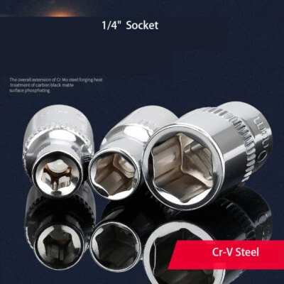 Socket or Set 1/4" Square Drive 4-14mm Shallow Hex Sockets Ratchet Spanner CR-V - Image 1 of 4